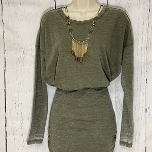 Express Olive green burnout long sleeve knit dress with elastic waist size S